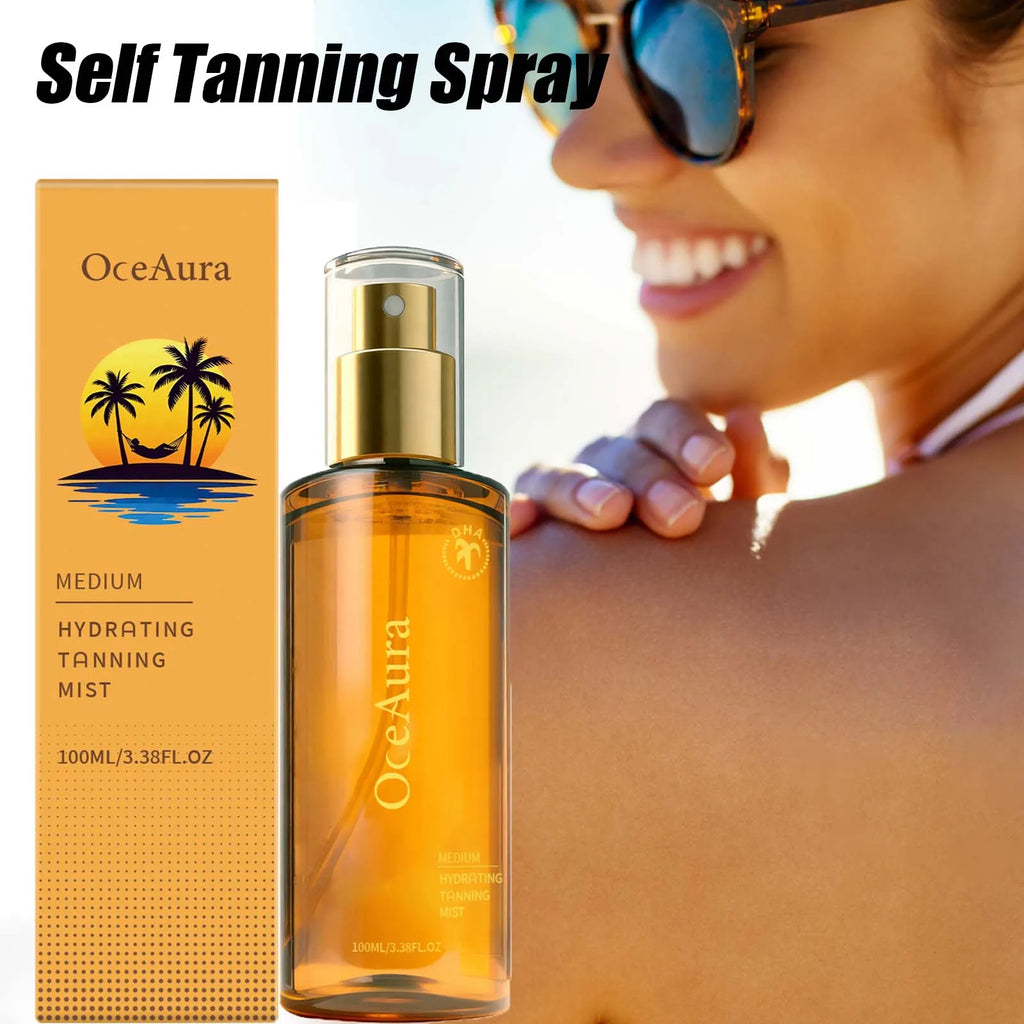 Selbstbräunungsspray natürlicher bräunungsloser Bräuner für Gesicht und Körper feuchtigkeitsspendendes, leichtes bräunungsloses Spray, natürlicher Braunton, gleichmäßiger Glanz