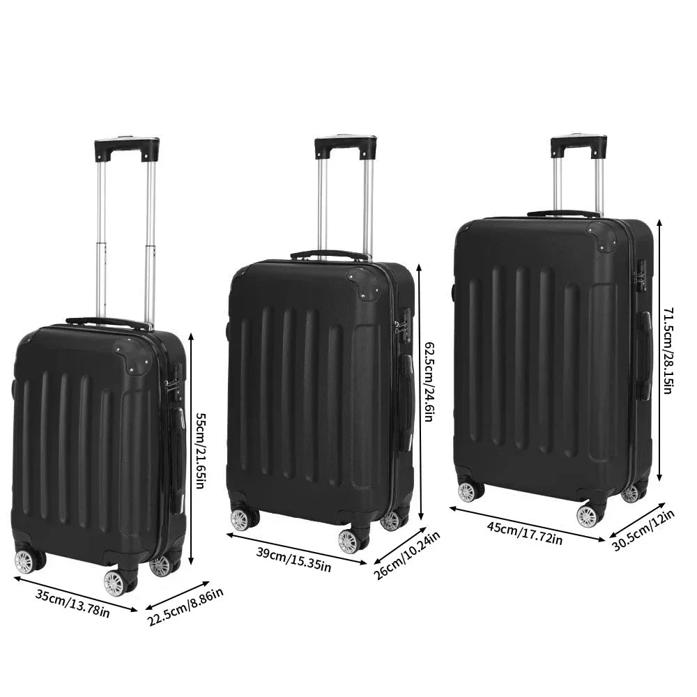 Comanlai 3-teiliges Rollkoffer-Set, schwarze Hartschalenkoffer, klassisches Streifendesign, mit 360°-Universalrollen, TSA-Schloss und Teleskopgriff, für Geschäftsreisen und Outdoor-Urlaub