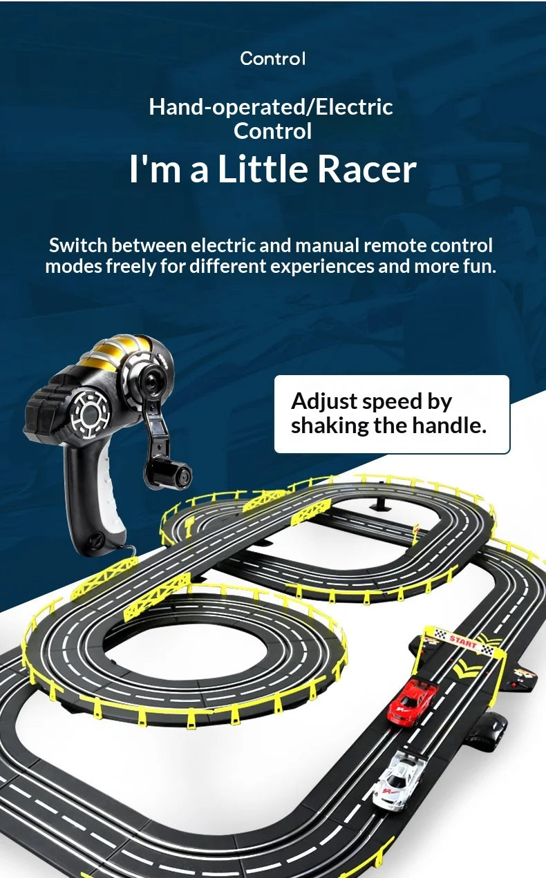 Elektrische ferngesteuerte Slot-Car-Rennbahn, groß, 2 Spieler, wettbewerbsfähig, Dual-Modus, ferngesteuert, einstellbar, Spleißen, Kinder-Erwachsenen-Geschenkset