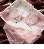 Französischer Minimizer-BH-Set | Große Größe, ungefüttert, Spitze, Halb-Cup, große Körbchen, dünn, Anti-Schwerkraft, transparenter Dessous-Set BANERDANNI BHs