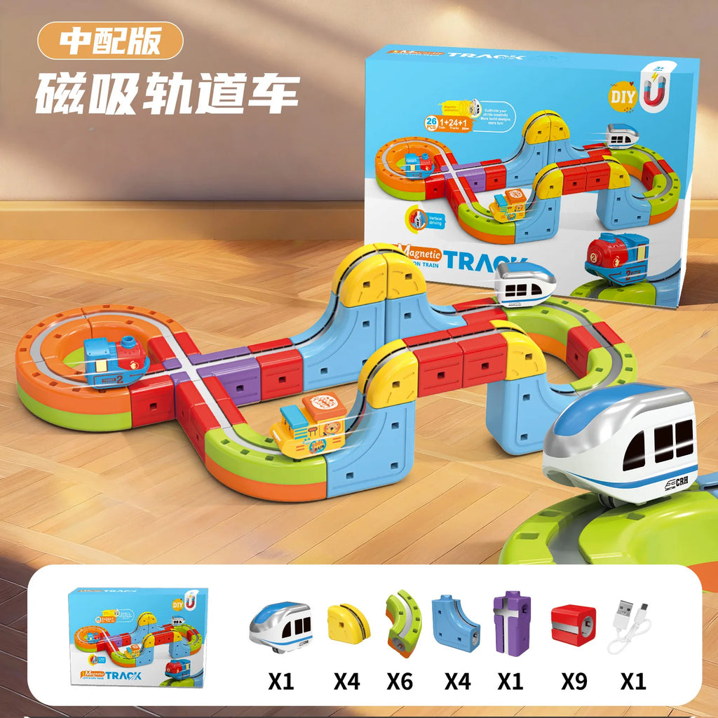 Magnetisches Bullet Train Set für Kinder mit elektrischer Lokomotive, DIY-Gleisbausteinen, pädagogischem MINT-Bauspielzeug, Geburtstagsgeschenk