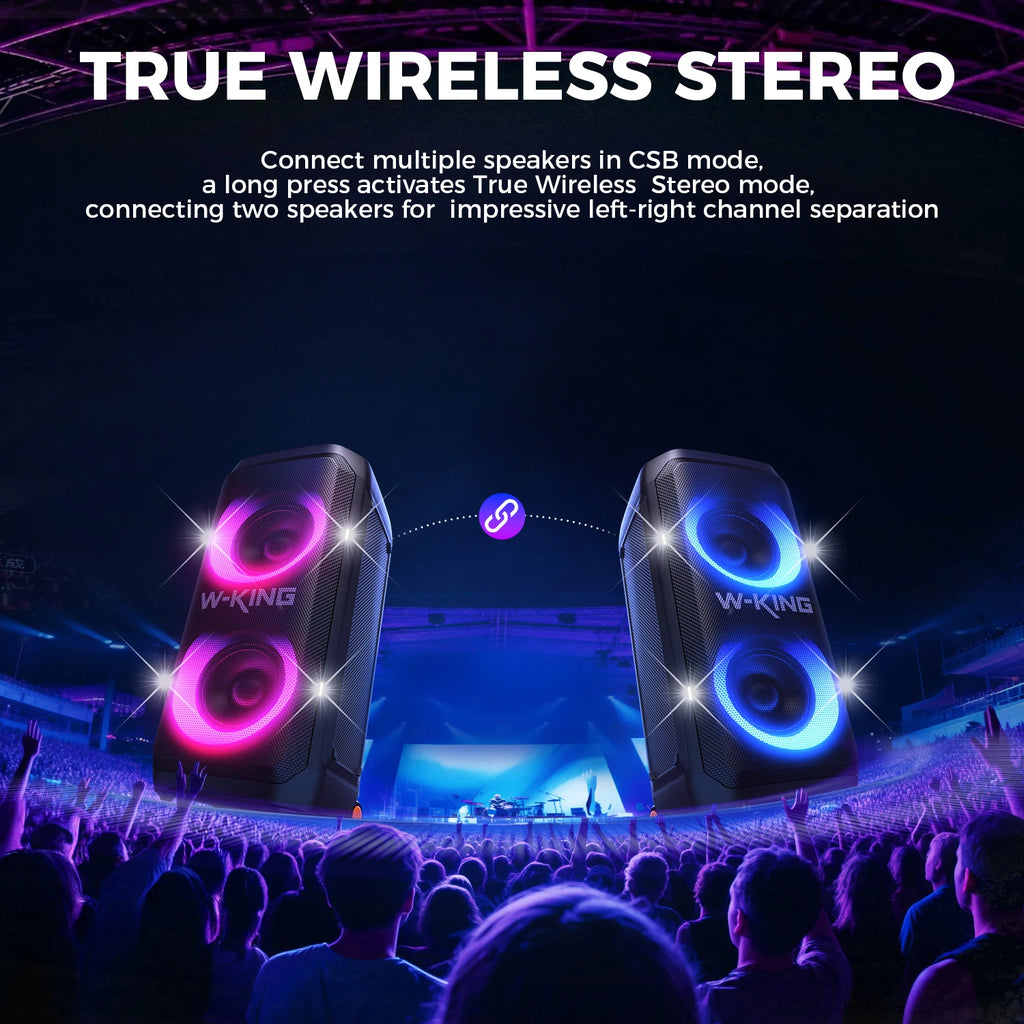 W-KING T12 Portable Bluetooth Speaker Box with 370W MAX Pro Sound, Light Show, CSB, Bass Boost, Wheels and Telescopic Handle