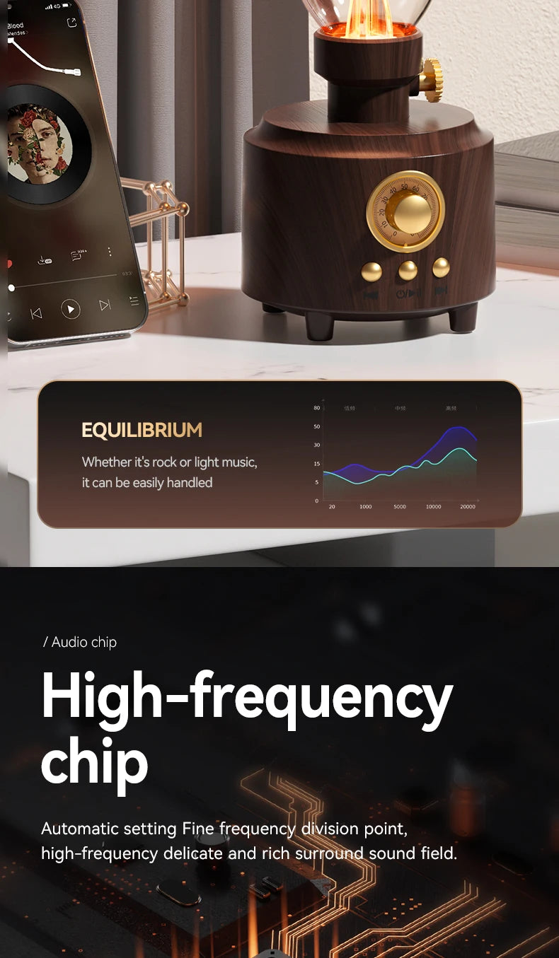 Retro Lampen-Stil Kabelloser Bluetooth-Lautsprecher mit Tragbarem FM-Radio und USB-Anschluss Bluetooth 5.3 Geeignet für Camping, Heimdekoration