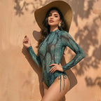 Damen Zweiteilige Bademode Langarm Mesh Badeanzug UPF 50+ Hohe Elastizität Gepolstert 2026 Neuer Strand-Badeanzug Beachwear