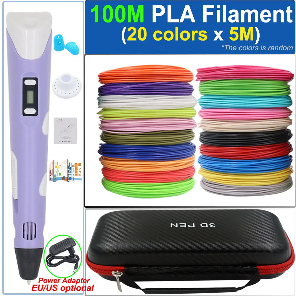 Kinder 3D-Stift 3D-Zeichnung Druckstift mit LCD-Bildschirm Netzteil 200M PLA Filament Spielzeug Kinder Weihnachten Geburtstag DIY Geschenk