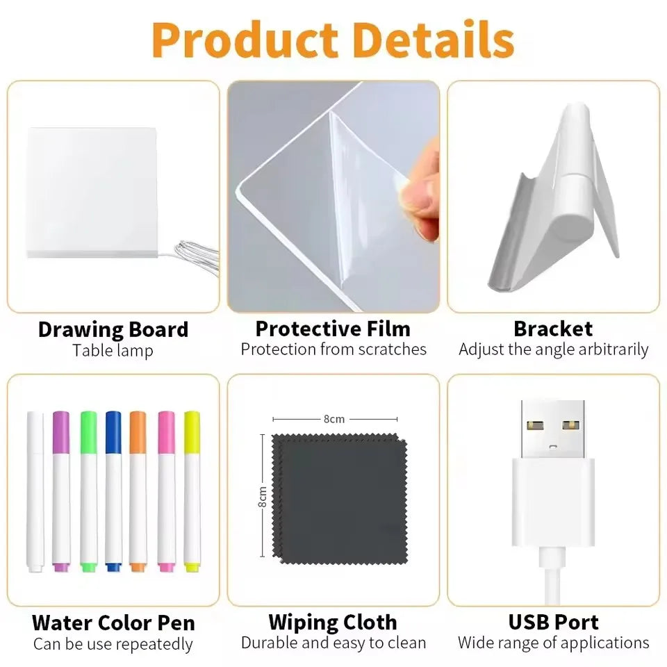 LED Leuchtende Acryl-Nachrichtentafel, löschbar, USB-Zeichentafel, Geburtstagsgeschenk, Bar-Werbung für kreative Aktivitäten mit Ständer