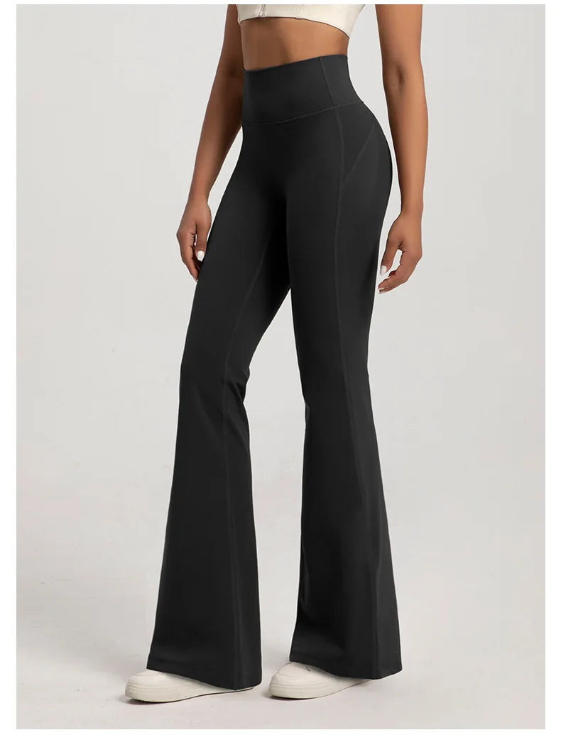 Nackte, hoch taillierte, taillenformende, hüfthebende Fitness-Sporthose mit elastischem Schlag für Damen, lässige Outdoor-Lauf-Yogahose