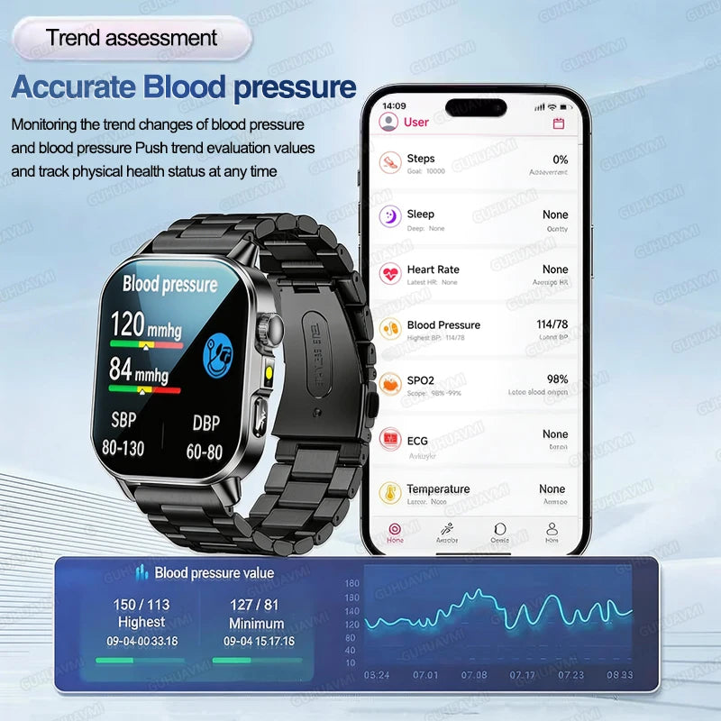 Neue Herren Smartwatch für präzise Gesundheitsdiagnose: EKG, Blutdruck, Blutsauerstoff, Blutfett, Harnsäure, Temperatur, Bluetooth-Anruf