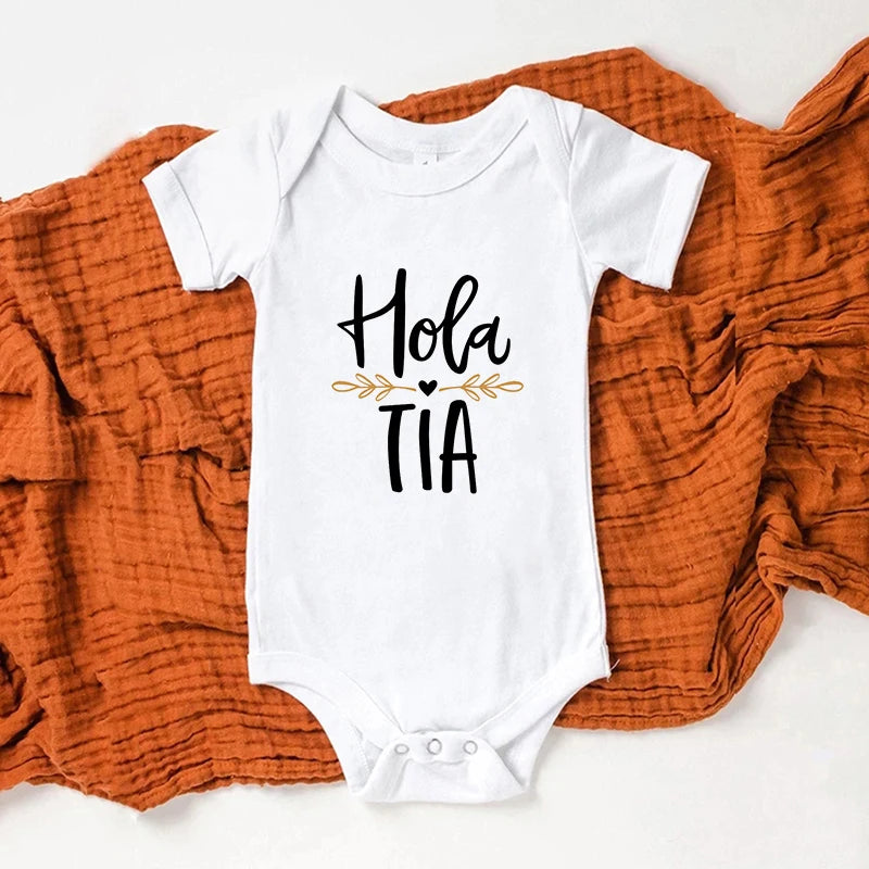 Hola Tio Tia Schwangerschaftsankündigung Baby Body Strampler Säuglingskleidung Freizeit-Overalls Schwangerschaftsgeschenk für neue Tante Onkel
