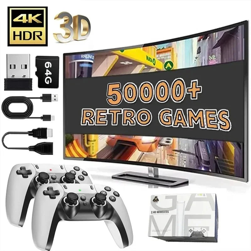 4K HD 64G Videospielkonsole: M15 Game Stick mit über 40.000 klassischen Arcade-Spielen, zwei kabellose Gamepads, Zwei-Spieler-TV-System