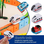 Magnetische elektrische Eisenbahnlokomotive Holzschiene Slot Diecast Eisenbahn mit zwei Waggons Holzzug Kinderspielzeug Biro Schiene