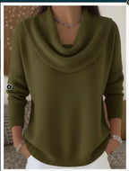 Damenpullover mit drapiertem Ausschnitt, schlichtes & elegantes Rundhals-Strickoberteil, geeignet für Frühling, Herbst und Winter
