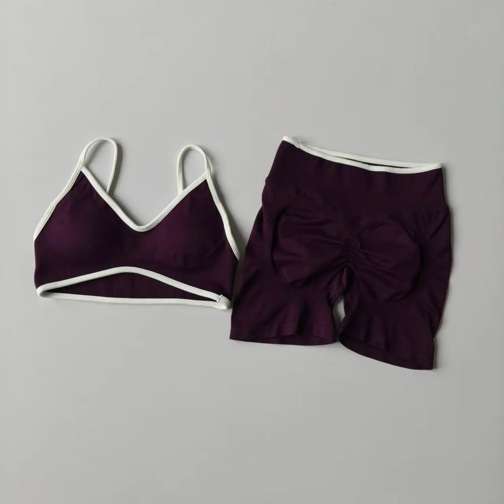 2-TEILIGER Yoga-Anzug Nahtlos mit Brustpolster Enge Sport-BHs und High-Waist-Shorts zum Draußen Tragen, Laufen, Training, Fitness, Yoga-Set