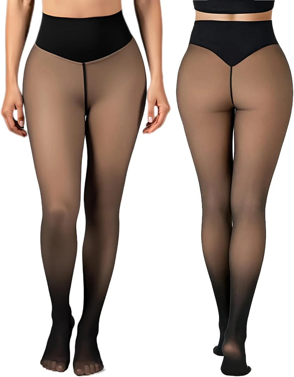Einnaht-Fleece-Strumpfhose gefütterte Thermo-Leggings formgebender Kompressionsbund durchscheinende Strumpfhose transparente Fleece-Leggings große Größen