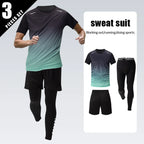 3-teiliger Herren-Sportanzug, schnelltrocknend, mit Farbverlauf, Freizeit-Sport, Laufen, kurze Ärmel, bequeme Sonnencreme, Hose, Joker-Shorts
