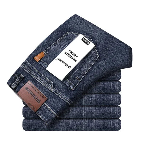 2024 Gerade, normale blaue Stretch-Jeans Frühling Herbst Herren Klassische Jeans Business Fashion Smart Jeans für Herren