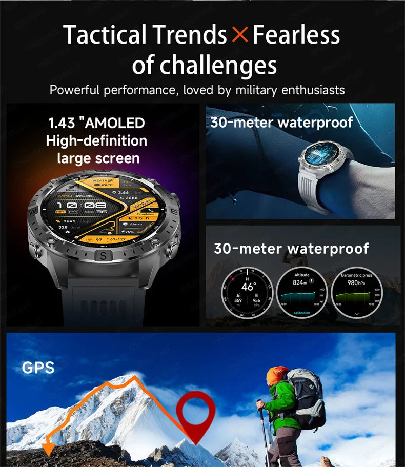GPS Smart Watch for Men 2G ROM GPS Offline Maps Waterproof Swim Hiking Fitness Tracker Sleep SpO2 Rugged Durable Smartwatch GPS