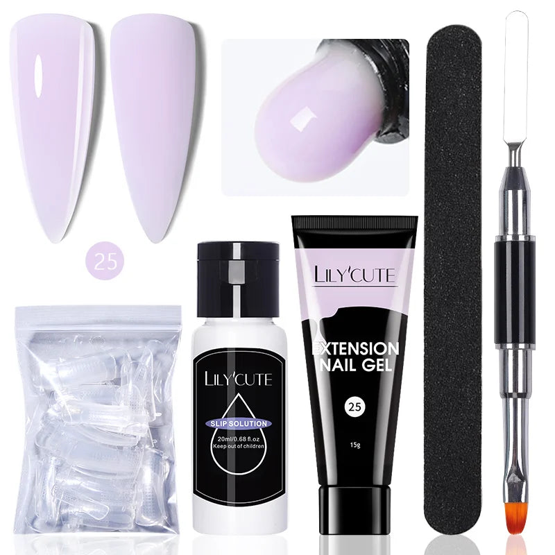 LILYCUTE 15ml Verlängerungsgel-Nagellack-Set Quick Nail Prolong mit Verlängerungsform-Nagelspitzen Acryl-Lösung Maniküre-Werkzeug-Kit