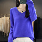 Damen 100% Merinowolle Pullover V-Ausschnitt Basic Pulli Herbst Winter Kaschmir Kleidung Langarm Weiche Strickware Oberteile Unifarben