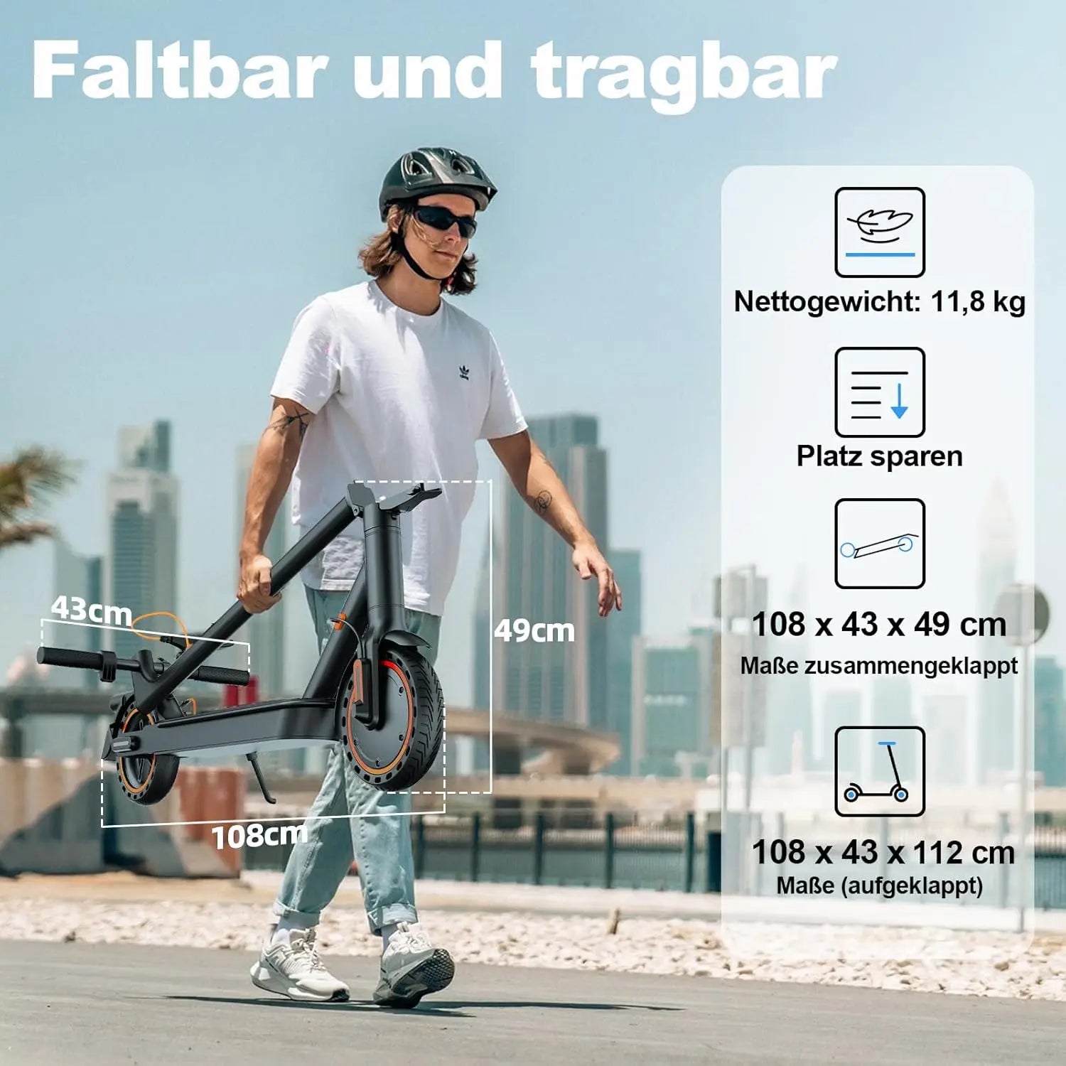 Todimart T3 ABE Elektroroller für Erwachsene, 36V 7.8AH, Spitzenleistung 500W, 25-35KM, 8,5-Zoll-Wabenreifen, Urbaner Elektroroller