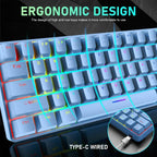 65 % kabelgebundenes mechanisches Gaming-Tastatur- und Maus-Combo, Mini-Tastatur mit 68 Tasten, RGB-Hintergrundbeleuchtung, leichte optische RGB-Wabenmaus