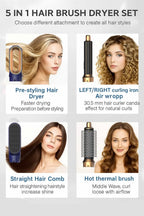 5-in-1-Haartrockner- und Heißluftkammbürste mit Lockenstab und Haarglätter zum schnellen Trocknen, Locken, Glätten und Stylen