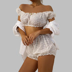 Sexy Dessous Rüschen Blumenstickerei Damenunterwäsche Schulterfreies Sexy BH-Set Bequemes Baumwoll-Intimwäsche-Set