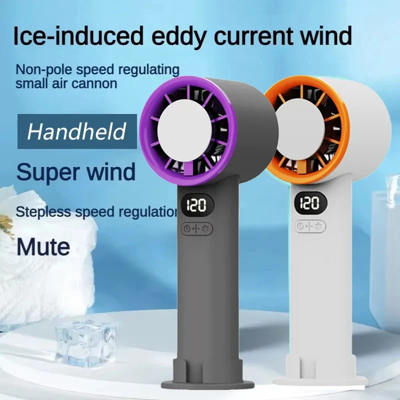 3000 mAh Handheld Mini-Ventilator Elektrischer Handventilator Eiskompresse Hochgeschwindigkeitskühlung USB wiederaufladbar Tragbares LED-Digitaldisplay