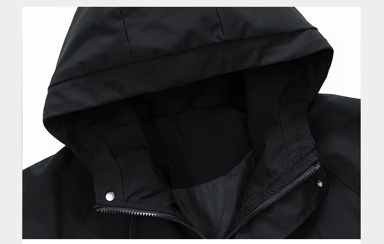 Windbreaker Herren Kapuzenjacke Reißverschluss Mantel Cargo Wasserdicht Schwarz Bomber Camping Loose Dünn Softshell Kapuzen-Wanderjacke