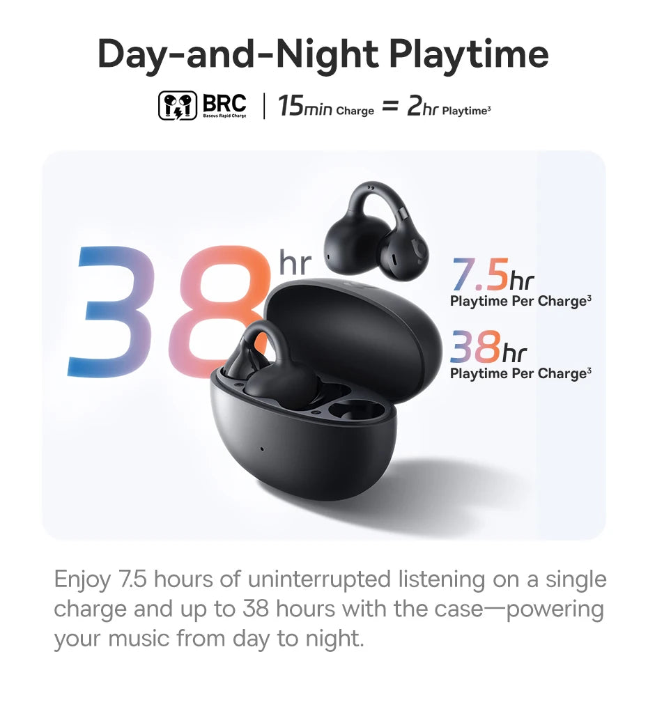 Baseus BC1 Ear-Clip-Ohrhörer Open-Ear Drahtlose Kopfhörer Bluetooth 6.0 Clip-On Sport-Kopfhörer 4 Mikrofone Super Bass IP55 Ohrstöpsel