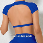 Hearuisavy Sommer Personalisierbare Sportshirts Workout Sportbekleidung Rückenloses Yoga-Kleidungsstück Brustpolster Sport Crop Tops Gym Top Damen