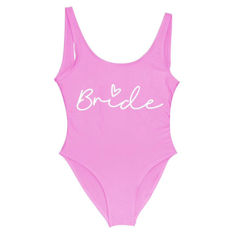 Junggesellinnenabschied Badeanzüge Einteiler Team Braut Bademode Braut zu sein Frau Rosa Bademode Bachelorette Strandmode Badeanzüge