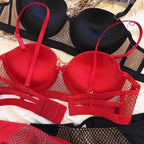 Mesh-Spitzenunterwäsche Damen Sexy kleiner Busen Push-Up-Dessous für Frauen BH-Sets Rot Weiß Hochzeitsmädchen Dicke Intimates BCD