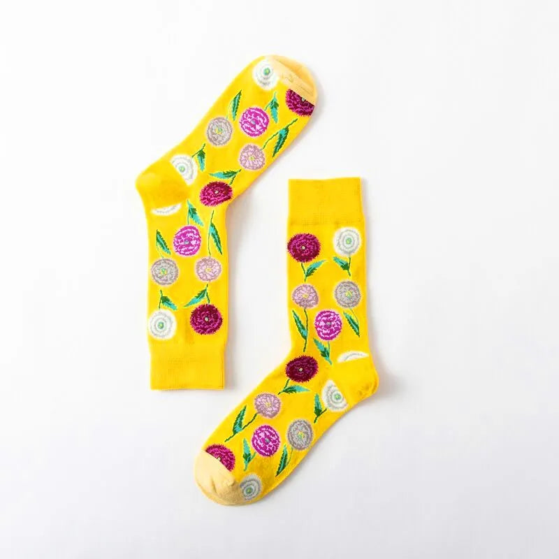 1 Paar Damensocken Cartoon Hund Krake Blume Pflanze Kawaii Lustige Freizeit Damen Baumwollsocken Strümpfe Streetwear Harajuku Crew Socken