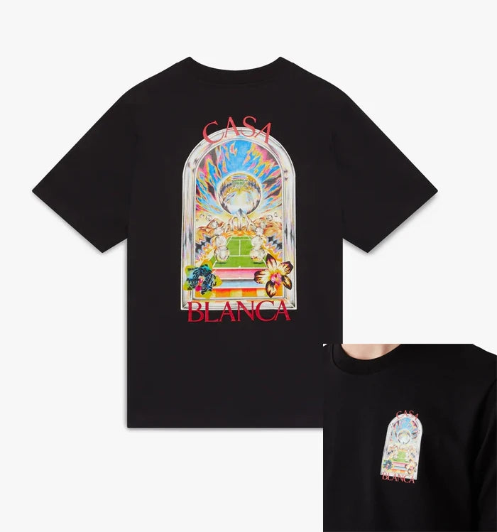 Hochwertiges weißes T-Shirt mit Arch-Print, Kurzarm, lässiger Rundhals, Sommer, Grafikmuster, lockere Passform für Männer und Frauen