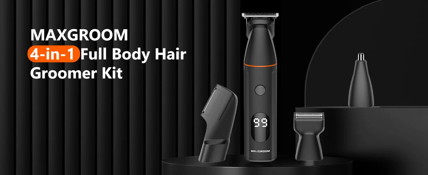 MAXGROOM Manscape Körperhaartrimmer 4 in 1 IPX6 Wasserdicht Intimbereich & Leistengegend Rasierer Elektrisches Pflegeset für Männer Nasen- & Barttrimmer
