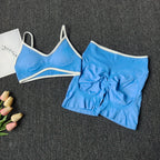 Pfirsich-Po-Yoga-Anzug Damen Gym Nahtloser Träger-BH mit Raffung Hoher Bund Po-Lifting Bauchstraffende Shorts Fitness-Set