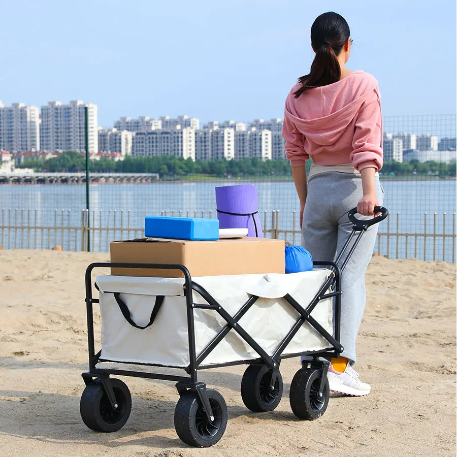 Bollerwagen mit großer Tragfähigkeit, faltbarer Bollerwagen für Garten und Strand, Campingausrüstung mit Getränkehaltern