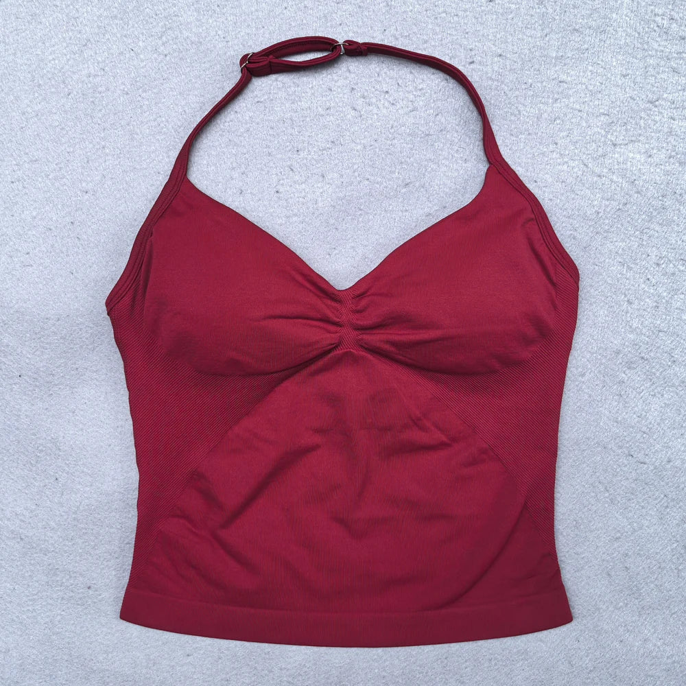 Verstellbares Sport-Neckholder-Oberteil Damen Rückenloses Gym-Top mit integriertem BH Yoga-Kleidung Ärmellose Shirts Workout-Outfits Tanktop