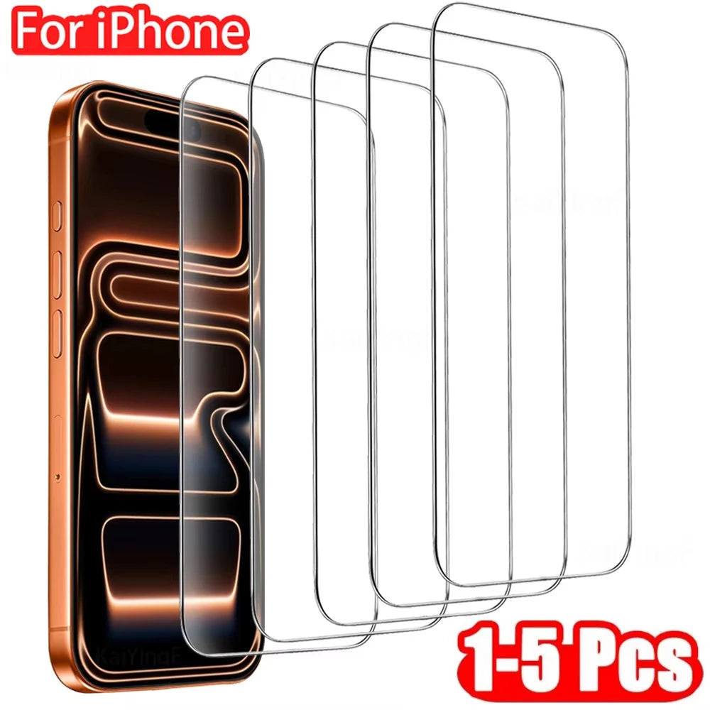 1-5Pcs Tempered Glass for iPhone 17 Air 16 15 14 13 12 11 Pro Max Screen Protectors for iPhone 7 8 6 16e X XS XR Protective Film