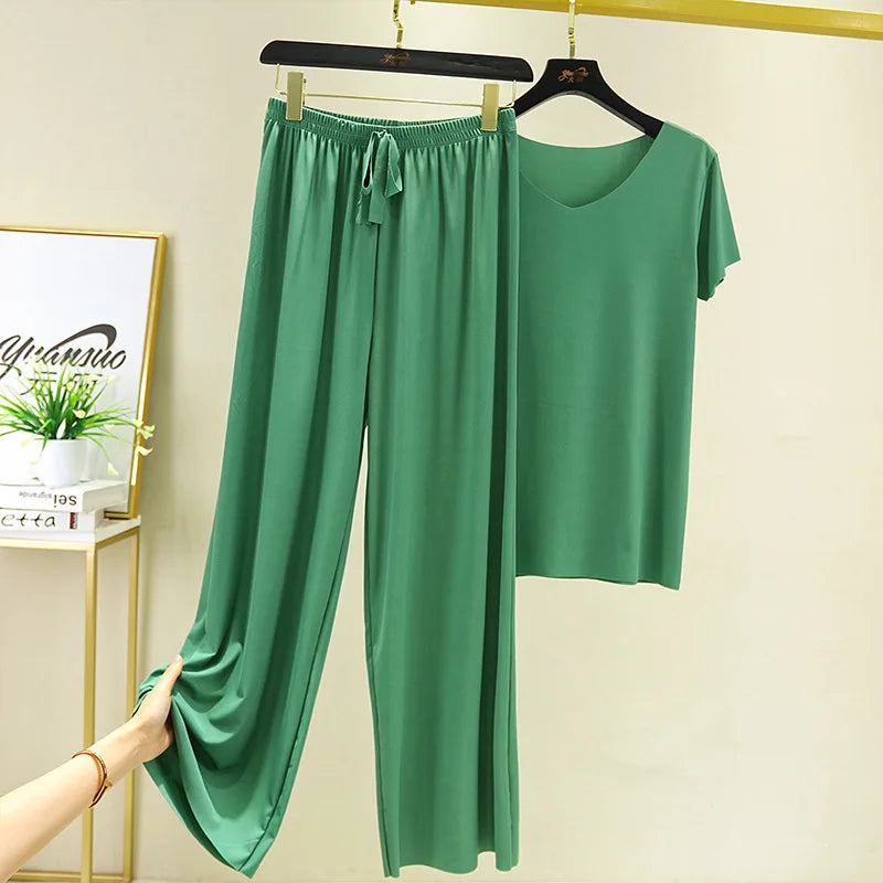 Zweiteiliges Set Damen Oberteil und Hose Sommer 2-teilige Sets Damen Outfits Urlaub 2026 neue Kollektion weite Hose elegant lässig