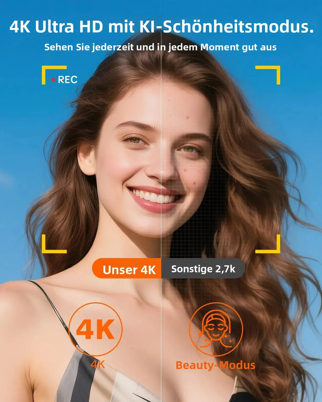 4K-Vlogging-Kamera, 180° drehbarer Bildschirm, Ringlicht & Beauty-Modus, Digitalkamera für Anfänger, 32-GB-SD-Karte enthalten, Weihnachtsgeschenk