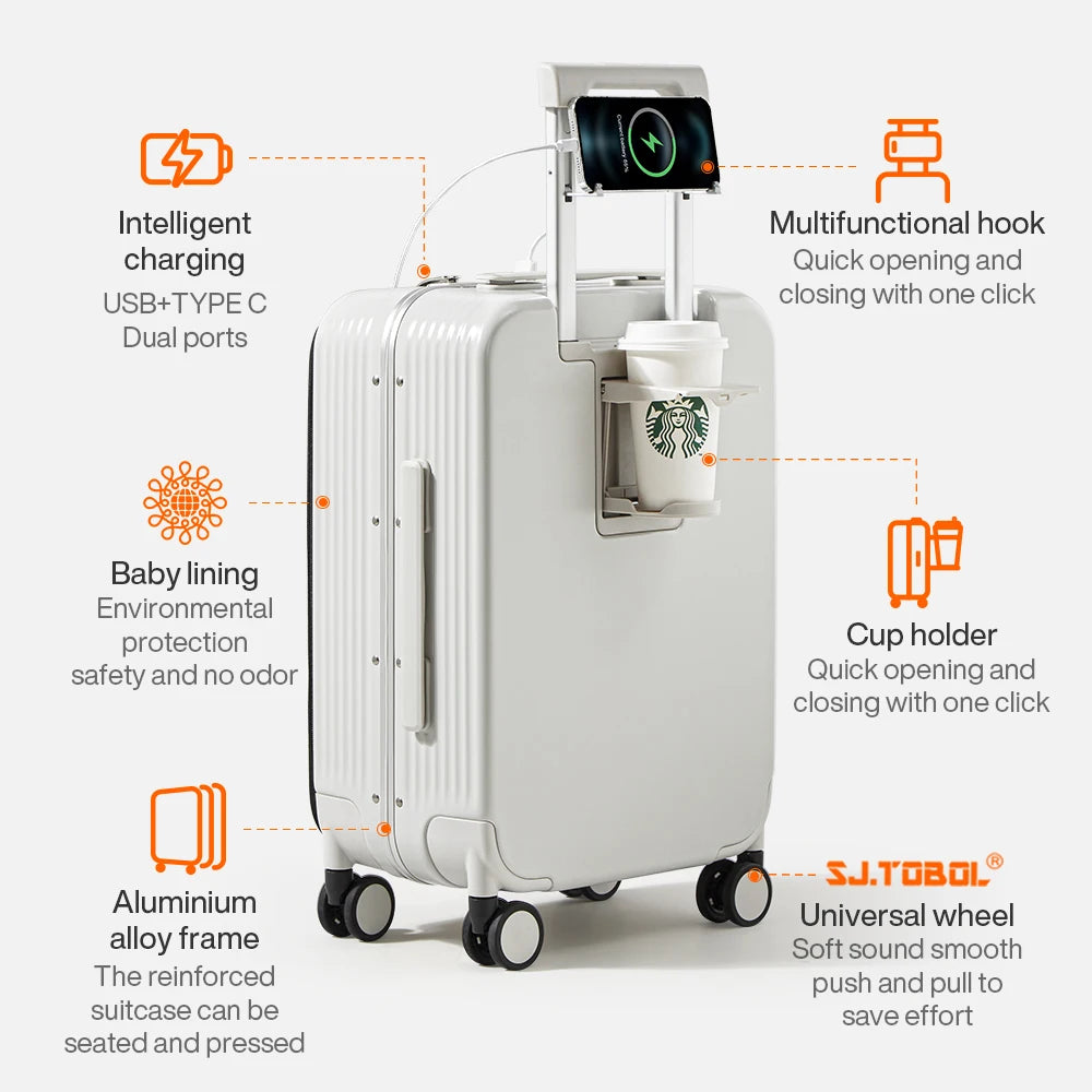 Mixi NEW Aluminum Frame Suitcase Carry On Rolling Luggage with USB Port Boarding Cabin Cup and Phone Holder 20 24 Inch Secondary image