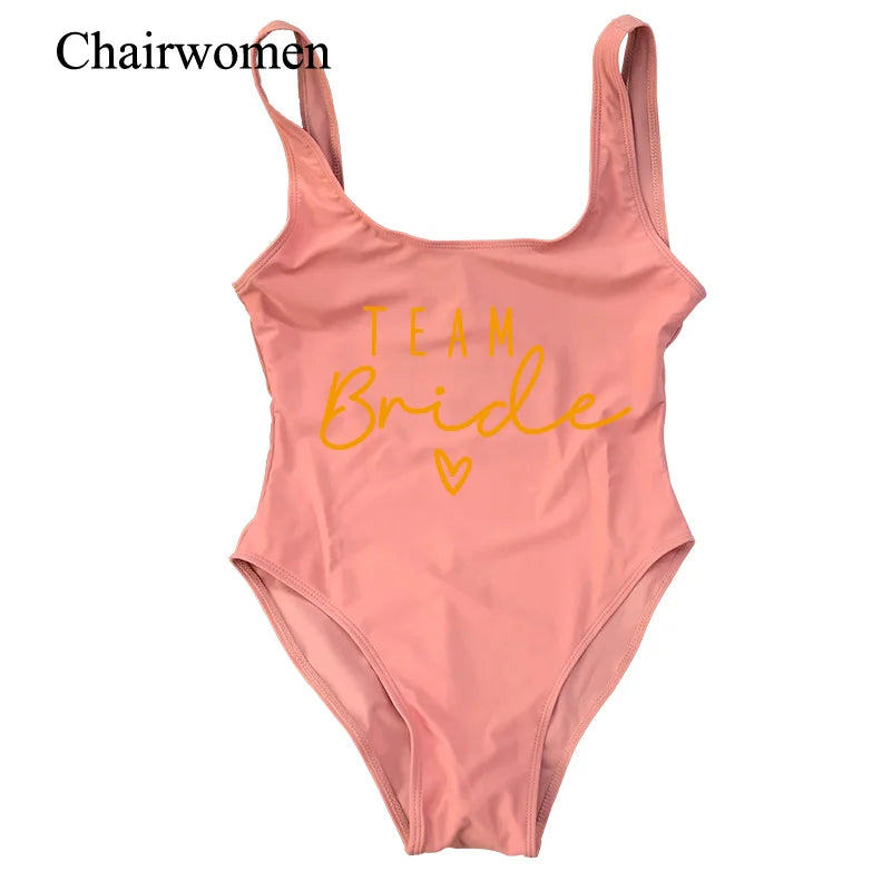 Junggesellinnenabschied Badeanzüge Einteiler Team Braut Bademode Braut zu sein Frau Rosa Bademode Bachelorette Strandmode Badeanzüge