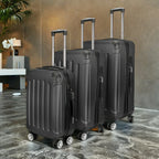 Comanlai 3-teiliges Rollkoffer-Set, schwarze Hartschalenkoffer, klassisches Streifendesign, mit 360°-Universalrollen, TSA-Schloss und Teleskopgriff, für Geschäftsreisen und Outdoor-Urlaub