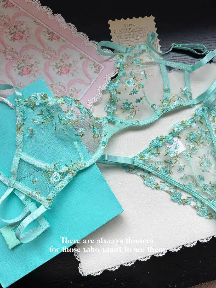Europäische Frauen verführerischer transparenter BH mit Spitzenstickerei und Bügel, Minimizer für große Brüste, Anti-Sagging, weiche Dessous, S-XL BH-Set