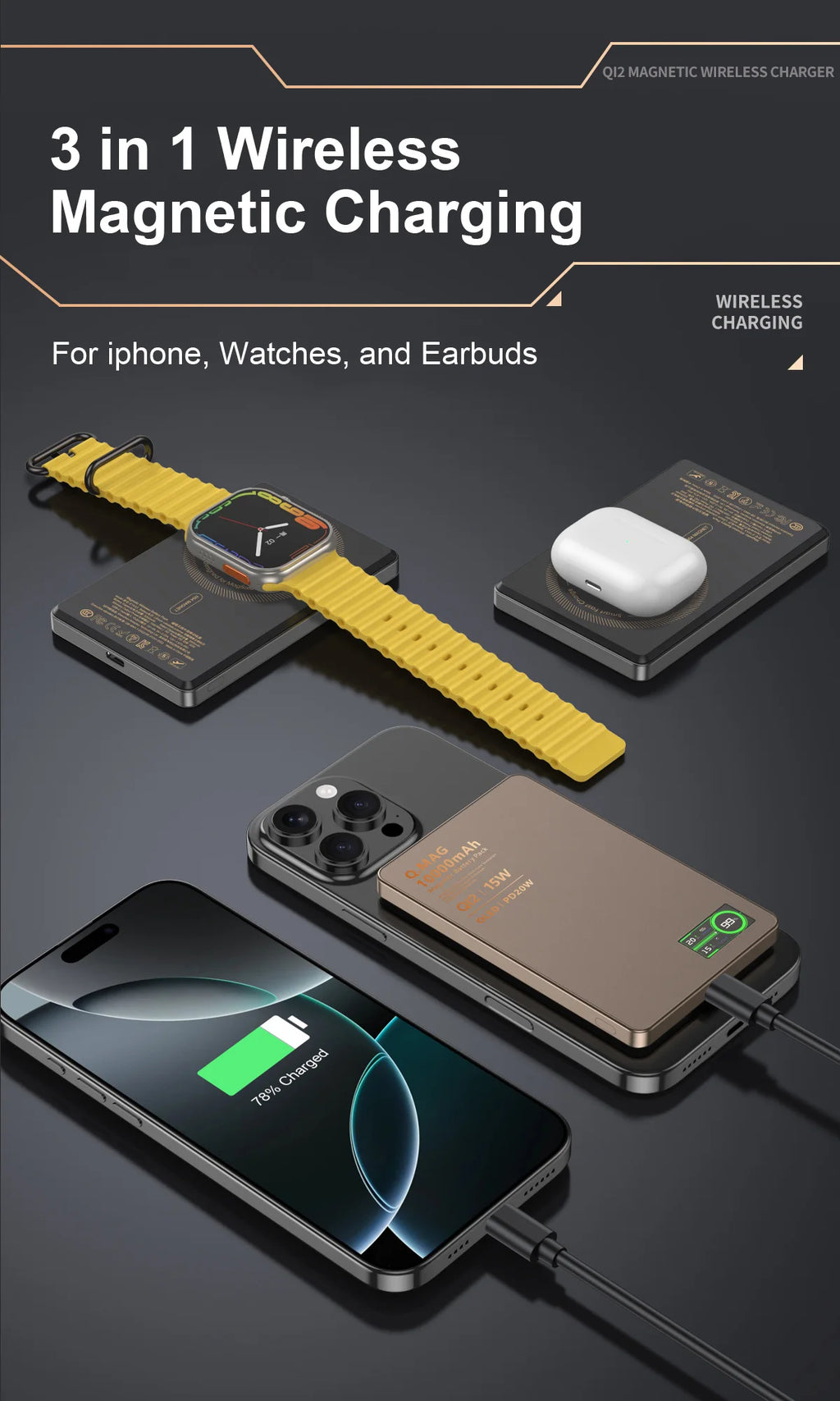 QI 2.1 Magnetische Powerbank Kabelloses Schnellladen Tragbarer externer Ersatzakku für iPhone 12-17 Pro Watch Airpods 5000/10000mAh