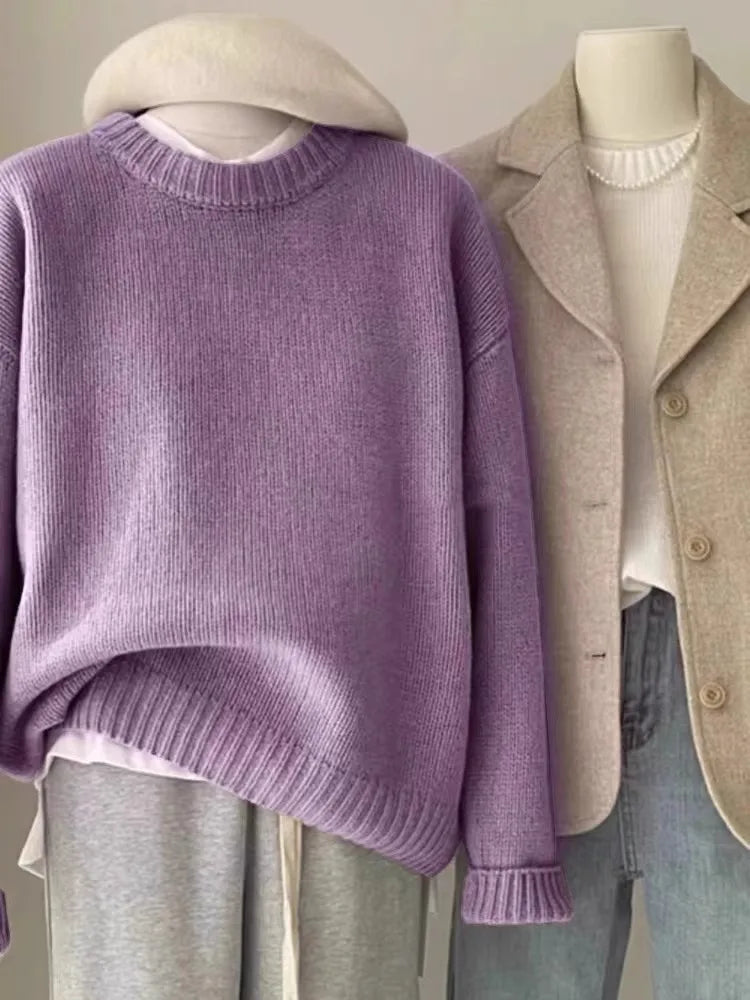 Weicher, wachsartiger Rundhals-Pullover aus 100 % reinem Kaschmir für Damen, lockerer Pullover, Herbst- und Winter-Kurzpullover