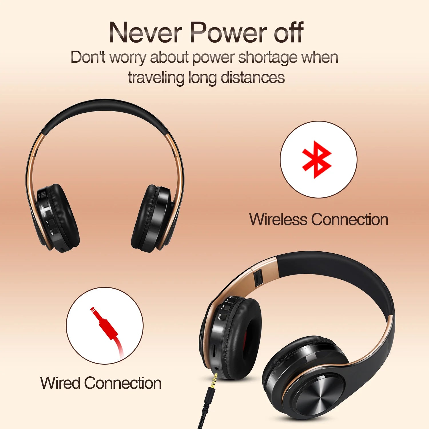 Herren Geschenk Gold Wireless Kopfhörer Bluetooth Kopfhörer Stereo Headset Spiel mit eingebautem Mikrofon, universell für Android und iOS
