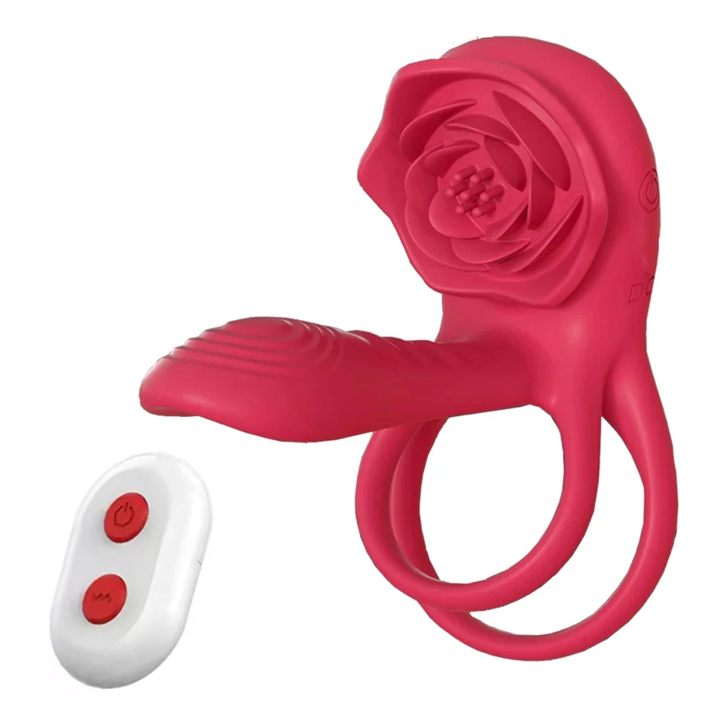 Rosen-Penisring Vibrator für Frauen G-Punkt Klitoris-Stimulation Männer Ejakulationsverzögerung Silikon-Hodenring Sexspielzeug für Paare
